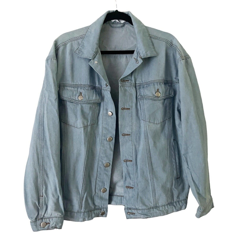 American Threads Light Wash Cotton Denim Button Front Jean Jacket Size Medium